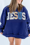 Jesus Mixed Pattern Embroidered Patch Mock Neck Sweatshirt