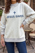 Jesus Saves Embroidered Exposed Seam Mock Neck Baggy Sweatshirt