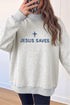 Jesus Saves Embroidered Exposed Seam Mock Neck Baggy Sweatshirt