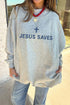 Jesus Saves Embroidered Exposed Seam Mock Neck Baggy Sweatshirt