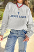 Jesus Saves Embroidered Exposed Seam Mock Neck Baggy Sweatshirt