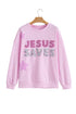 Jesus Saves Gingham Star Patchwork Applique Seam Pullover Sweatshirt