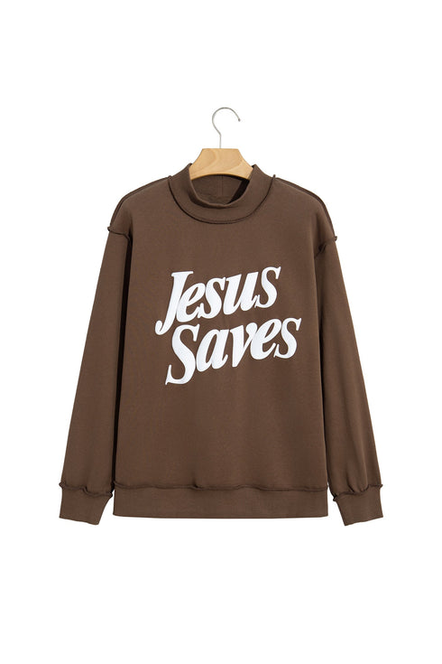 Jesus Saves Slogan Print Stand Neck Baggy Sweatshirt