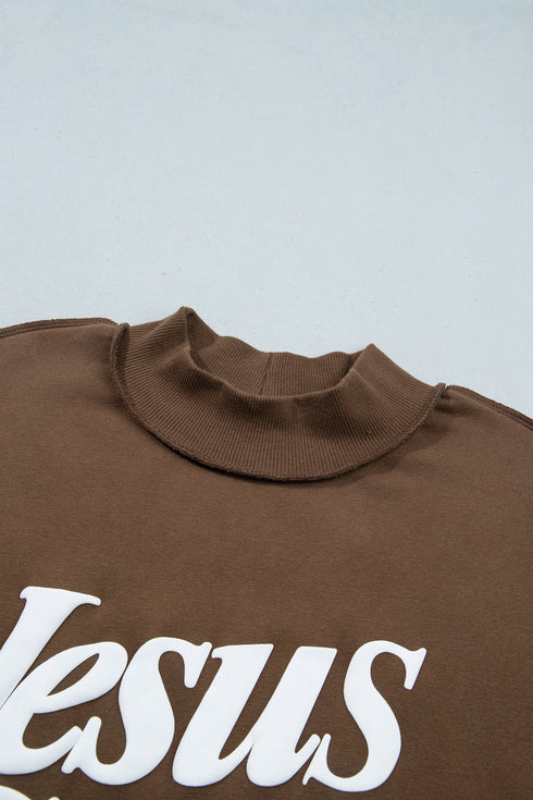 Jesus Saves Slogan Print Stand Neck Baggy Sweatshirt