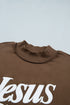 Jesus Saves Slogan Print Stand Neck Baggy Sweatshirt