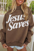Jesus Saves Slogan Print Stand Neck Baggy Sweatshirt