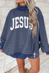 JESUS Striped Mock Neck Oversized Pullover Short Set