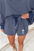 JESUS Striped Mock Neck Oversized Pullover Short Set