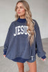 JESUS Striped Mock Neck Oversized Pullover Short Set