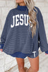 JESUS Striped Mock Neck Oversized Pullover Short Set