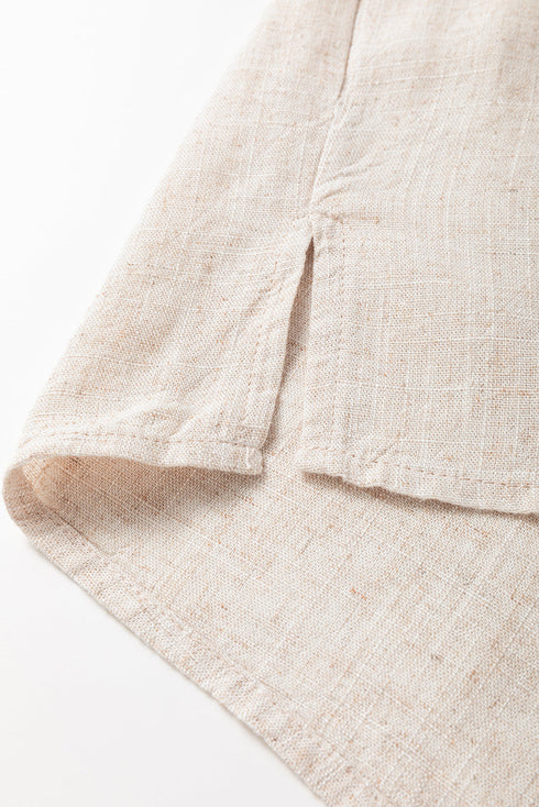 Jet Stream Geometric Embroidered Short Sleeve Tassel Tied V Neck Blouse