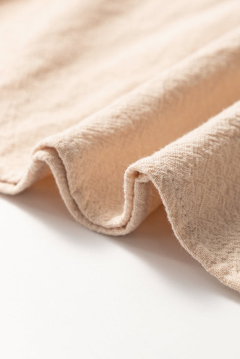 Jet Stream Linen Embroidery Split Neck Pom Pom Ruffle Sleeves Flowy Short Dress