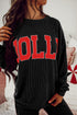 Jolly Corded Letter Print Long Sleeve Pockets Pants Set