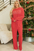 Jolly Corded Letter Print Long Sleeve Pockets Pants Set