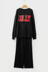 Jolly Corded Letter Print Long Sleeve Pockets Pants Set