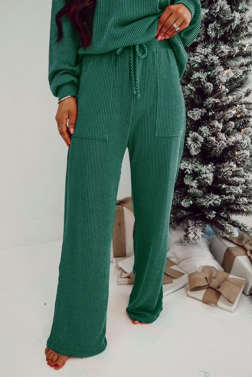 Jolly Corded Letter Print Long Sleeve Pockets Pants Set