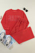 Jolly Corded Letter Print Long Sleeve Pockets Pants Set