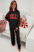 Jolly Corded Letter Print Long Sleeve Pockets Pants Set