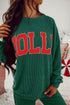 Jolly Corded Letter Print Long Sleeve Pockets Pants Set