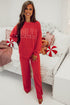 Jolly Corded Letter Print Long Sleeve Pockets Pants Set