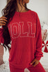Jolly Corded Letter Print Long Sleeve Pockets Pants Set
