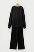 Jolly Corded Letter Print Long Sleeve Pockets Pants Set