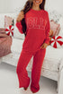 Jolly Corded Letter Print Long Sleeve Pockets Pants Set
