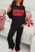 Jolly Corded Letter Print Long Sleeve Pockets Pants Set