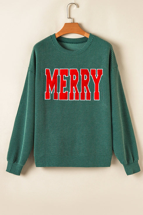 Jolly Corded Letter Print Long Sleeve Pockets Pants Set