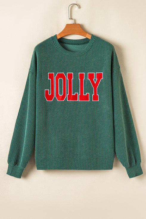Jolly Corded Letter Print Long Sleeve Pockets Pants Set