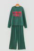 Jolly Corded Letter Print Long Sleeve Pockets Pants Set