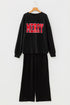 Jolly Corded Letter Print Long Sleeve Pockets Pants Set