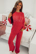 Jolly Corded Letter Print Long Sleeve Pockets Pants Set