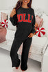 Jolly Corded Letter Print Long Sleeve Pockets Pants Set