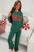 Jolly Corded Letter Print Long Sleeve Pockets Pants Set