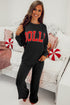 Jolly Corded Letter Print Long Sleeve Pockets Pants Set
