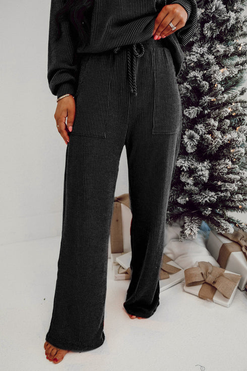 Jolly Corded Letter Print Long Sleeve Pockets Pants Set