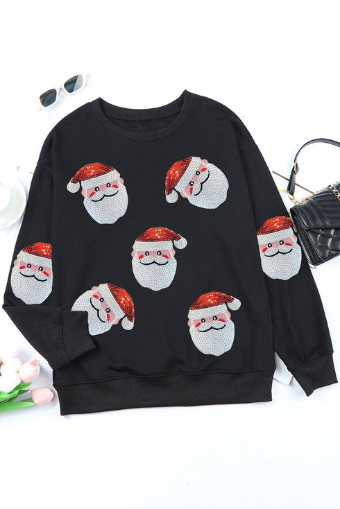 Jolly Santa Motif Crew Neck Holiday Sweatshirt