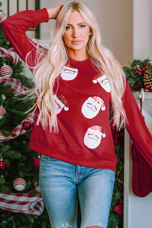 Jolly Santa Motif Crew Neck Holiday Sweatshirt