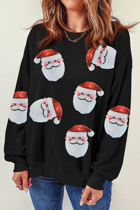 Jolly Santa Motif Crew Neck Holiday Sweatshirt