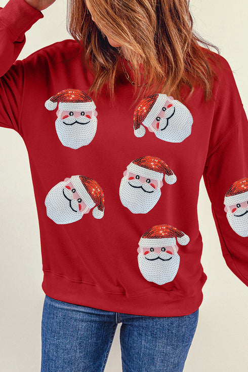 Jolly Santa Motif Crew Neck Holiday Sweatshirt