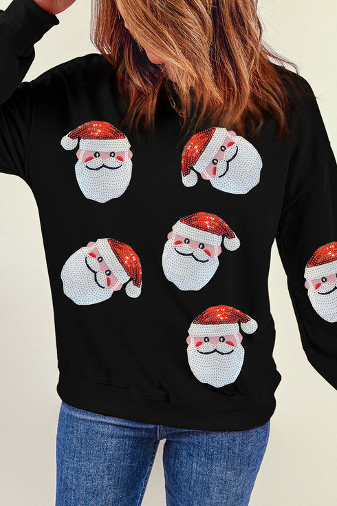 Jolly Santa Motif Crew Neck Holiday Sweatshirt