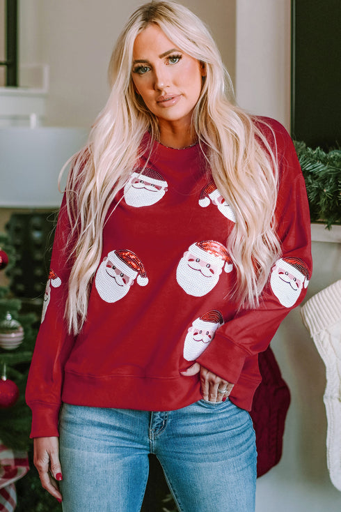 Jolly Santa Motif Crew Neck Holiday Sweatshirt
