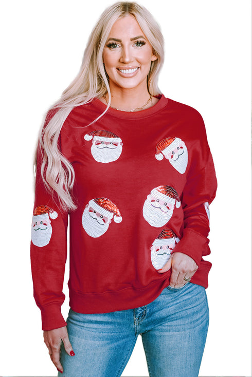 Jolly Santa Motif Crew Neck Holiday Sweatshirt