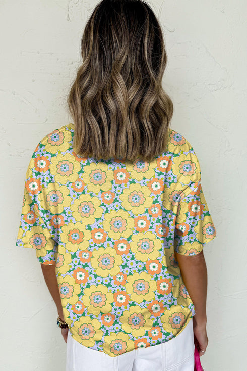 Joyful Blooms All Over Print Drop Shoulder Tee