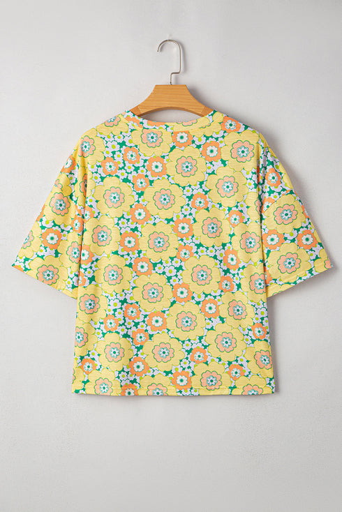 Joyful Blooms All Over Print Drop Shoulder Tee