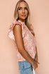 Joyful Blossoms Floral Ruffle Sleeve Split Neck Flowy Blouse