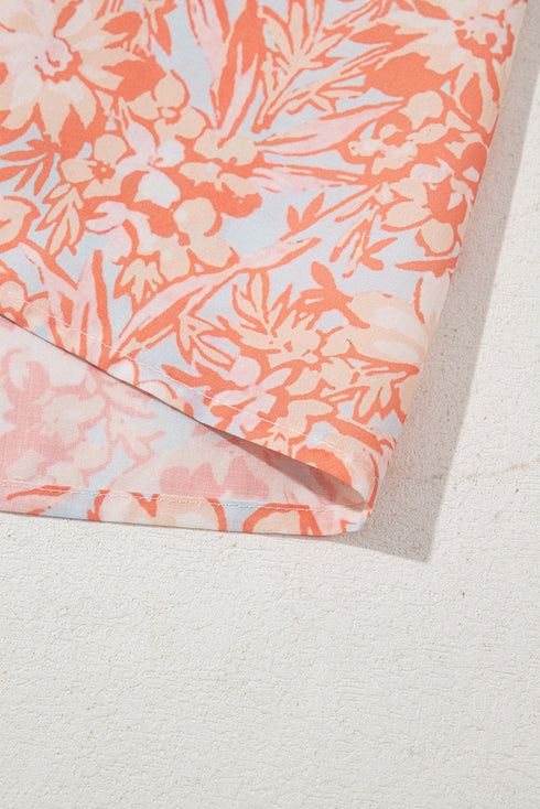 Joyful Blossoms Floral Ruffle Sleeve Split Neck Flowy Blouse