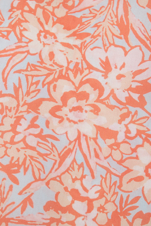 Joyful Blossoms Floral Ruffle Sleeve Split Neck Flowy Blouse