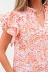 Joyful Blossoms Floral Ruffle Sleeve Split Neck Flowy Blouse
